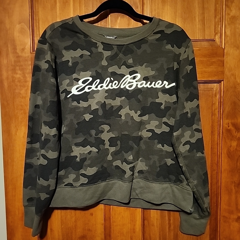 Eddie Bauer soft camouflage fleece sweatshirt with logos